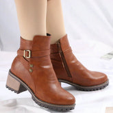 PU-Stiefeletten mit quadratischem High Heels